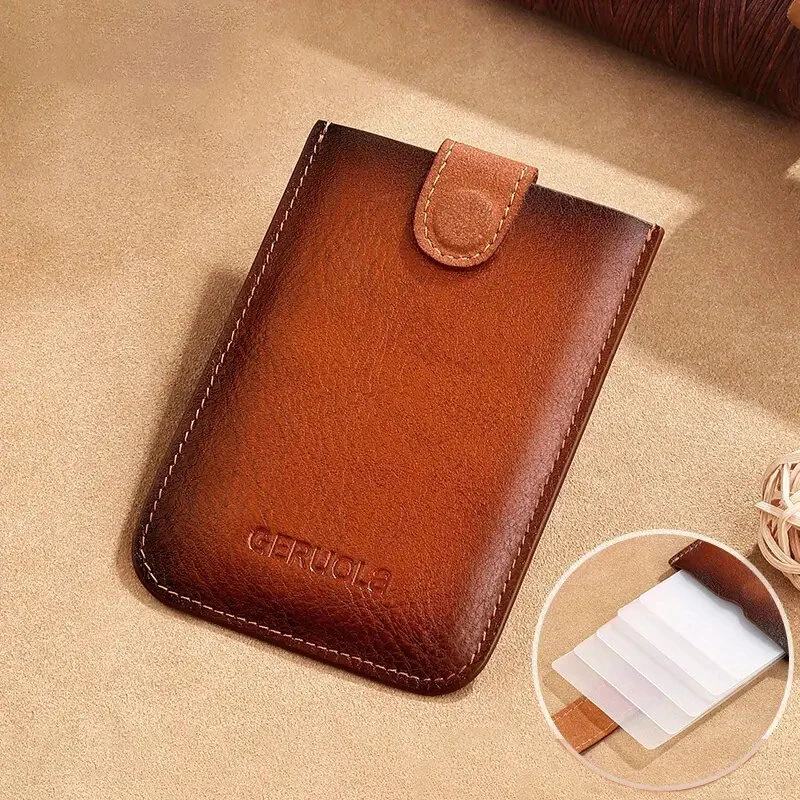 Ekphero Men's Card Holder Genuine Leather Portable Credit Card Case Storage Magnetic Suction Card Holder Simple Thin Bank Card Anti-magnetic Bus Card Slot Mini Bag (image for) Ekphero Men's Card Holder Genuine Leather Portable Credit Card Case Storage Magnetic Suction Card Holder Simple Thin Bank Card Anti-magnetic Bus Card Slot Mini Bag